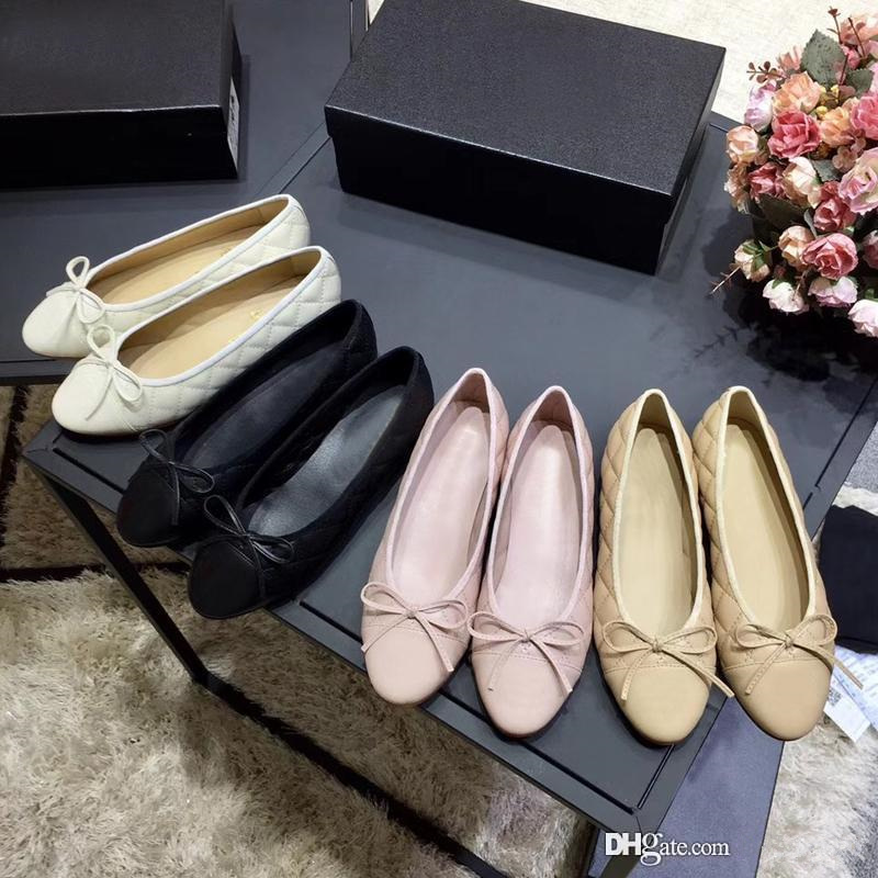 

woman Dress shoes Designer Genuine soft Leather Ladies Bow Shoes luxury Letter Classic woman Sheepskin Flat boat shoes Large size us11 34-42, White+black head