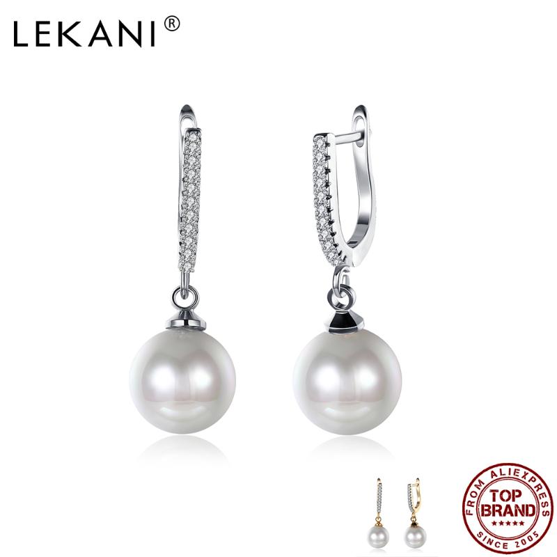 

Single Row Clean Cubic Zirconia Drop Earrings Women Big Imitation Pearl Earring Wedding Romantic Female Fashion Jewelry Dangle & Chandelier, Silver