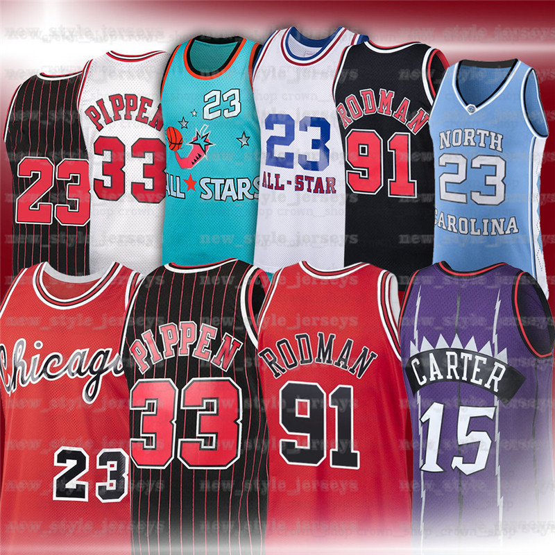 

NCAA North Tar Heels MJ 23 Michael Jersey Dennis 91 Rodman Scottie 33 Pippen stripes Chicago Retro Bulls Men Basketball Jersey z7, Black;red