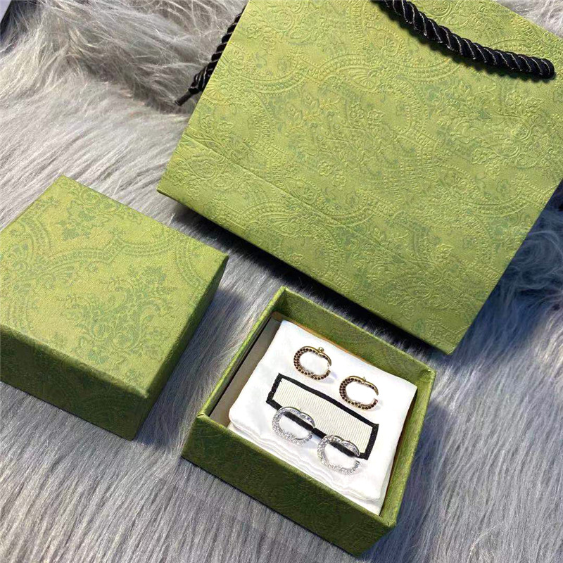 

Full Diamond Letter Charm Earrings Double Alphabet Studs Rhinestone Eardrops Girl Crystal Dangler With Gift Box