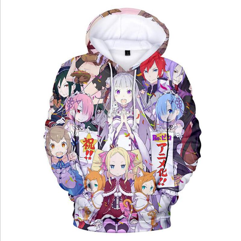

Men's Hoodies & Sweatshirts 3D Men/women Harajuku Hip Hop Pullover Hooded Re:zero Twin Maid Ram Rem Print Long Sleeve Casual, Black
