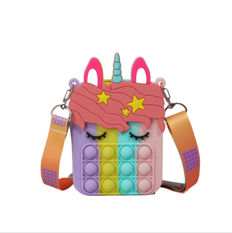 

New Fidget Pops Sensory Bubble Bretelle Shoulder Bag Cellphone Straps Finger Push Phone Pouch Case Change Coin Purse Decompression Unicorn Popping Toys