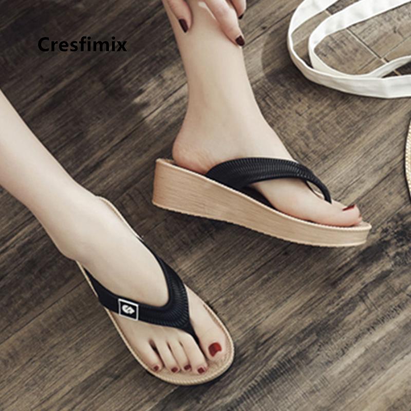 

Slippers Cresfimix Ladies Classic Height Increased Home & Outside Flip Flops Women Spring Beach Black Chanclas De Mujer C5829b