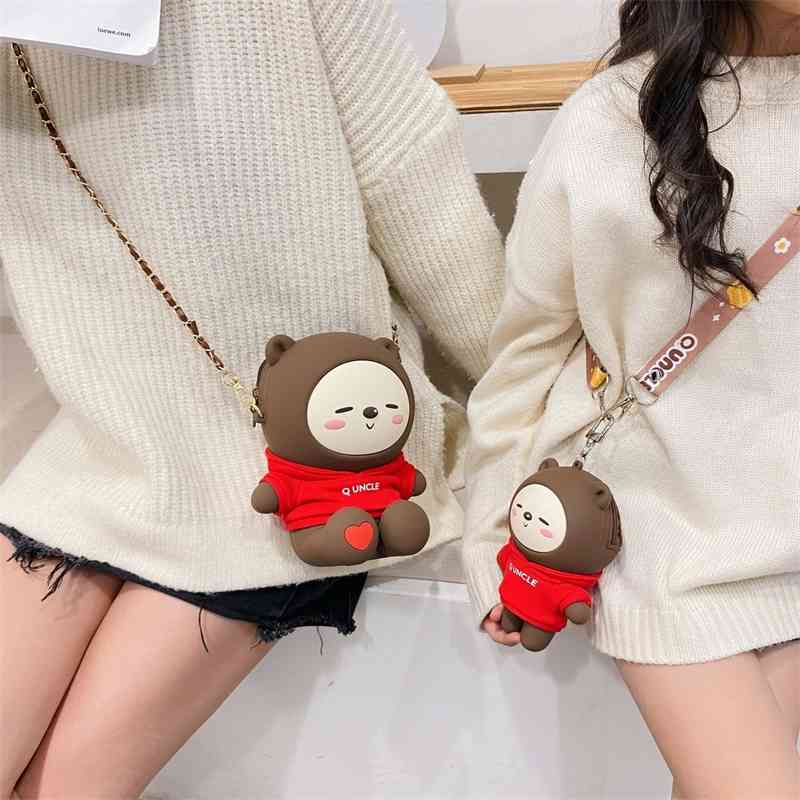 

Fashion Shoulder Bag cute boy girl silicone cartoon shape messenger Wallet, Red