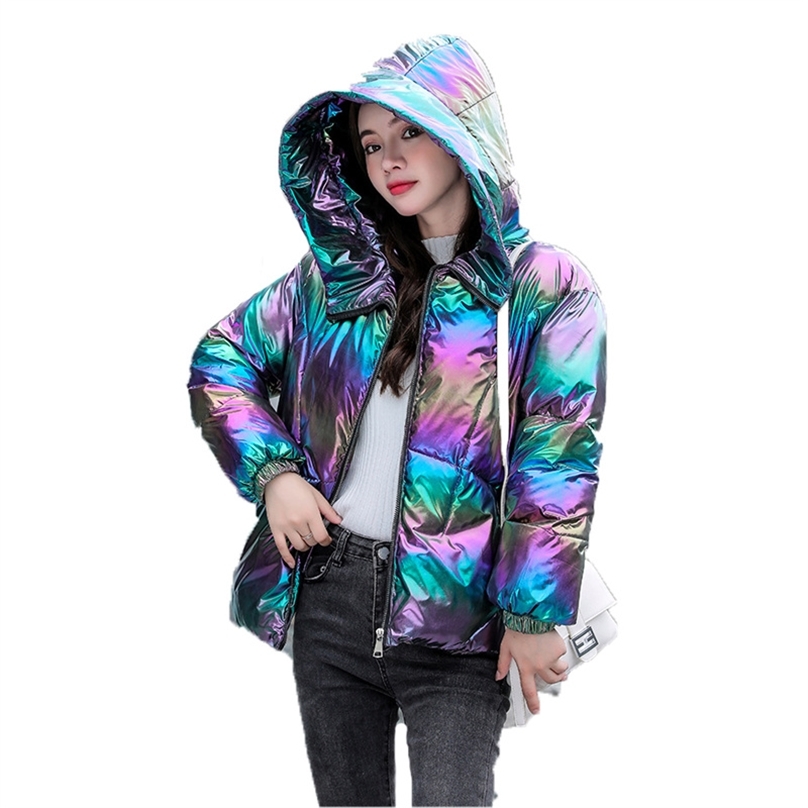 

Glossy Down Cotton Coat Parka Women Autumn Winter Keep Warm Bread Service White Yellow Pink Fashion Jacket N1308 211018, Blue