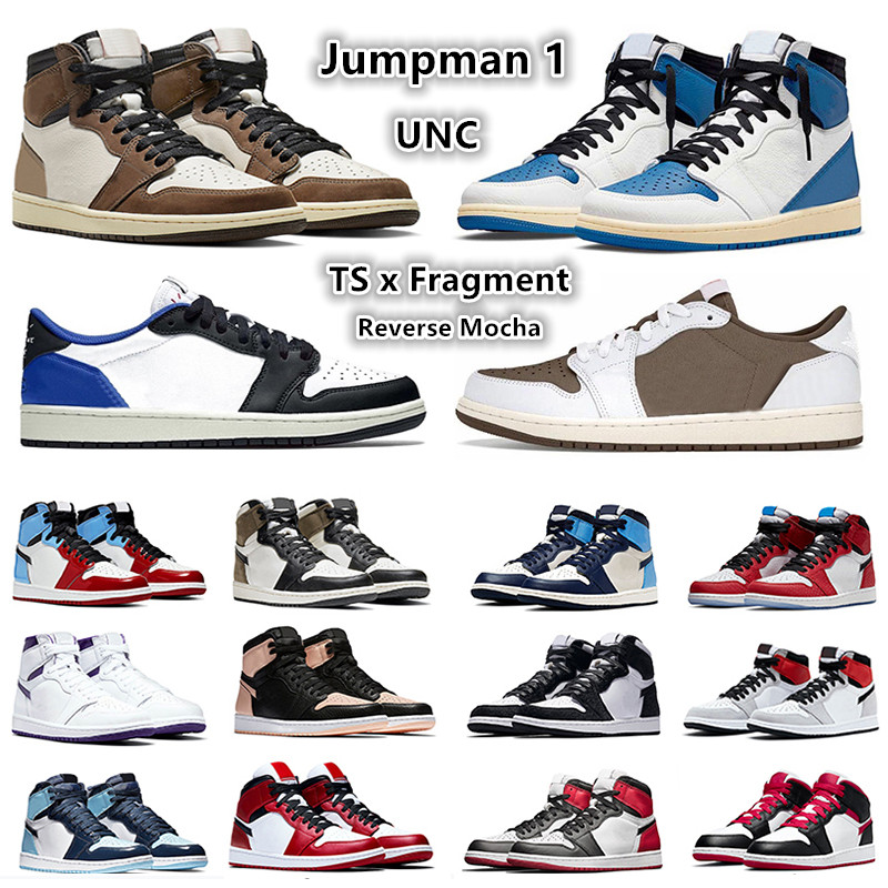 

Jumpman 1s 1 mens basketball shoes Travis TS x Reverse Mocha fragment University Blue twist unc Hyper Royal Black White Pollen men women trainer sports sneakers 5.5-12, Color#49