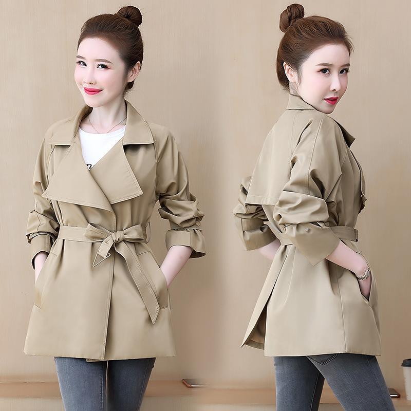 

Women's Trench Coats Windbreaker Middle Long 2021 Spring And Autumn Korean Fashion Temperament Small Casual Short Frock Coat, Khaki