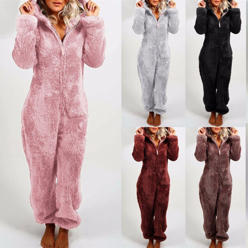 jumpsuits One Piece Pajamas for Women Onesies Hooded Winter Autumn Sleepwear Coral Fleece Thick Warm Cute Long Homewear Pi9d OSQE-image-671255213