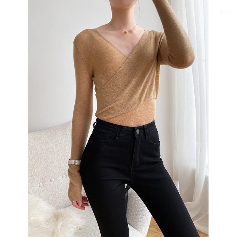 

Women' Sweaters Women Sweater 2021 Autumn All-match Temperament Cross Thin Design Light And Water-soluble Wool Knitted, Gray