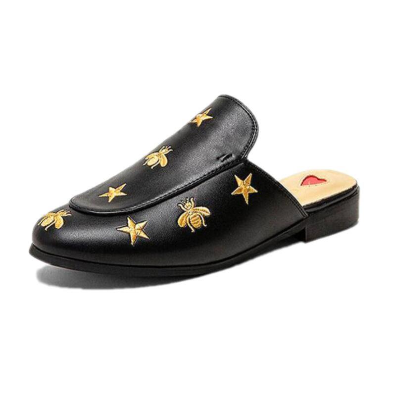 

Muller Shoes Women Spring And Summer Slippers Wear Net Red Lazy Flat Baotou Half Sandals, Black