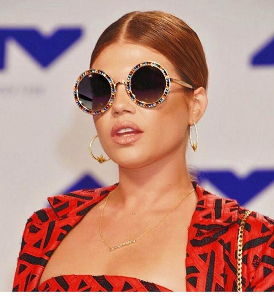 

sunglasses Diamond Round Sunglasses Women Design Crystal Sun Glasses Female Gemstone Shades Gafas De Sol Lunette Soleil Femme, Black