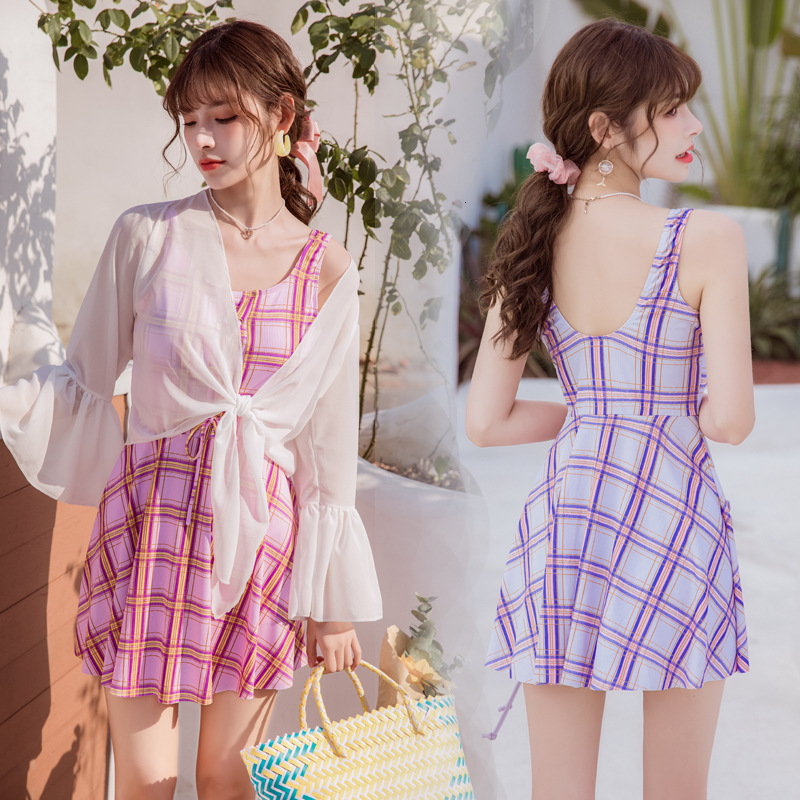 

women's three fairy bikini small chest net hooded shirt one piece skirt style boxer swimsuit, Black;white