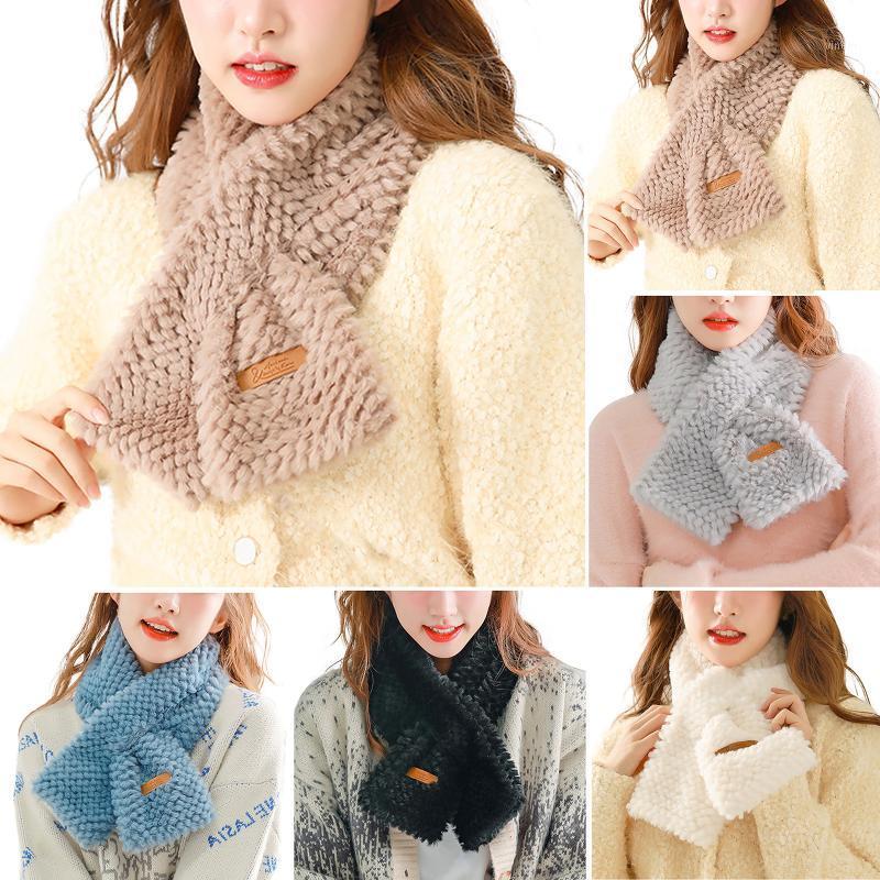 

Scarves Autumn Winter Solid Knitted Scarf Women's Sweet Nersatile Korean Imitation Fur Plush Cross Warm Soft Decorative Collar, Blue;gray