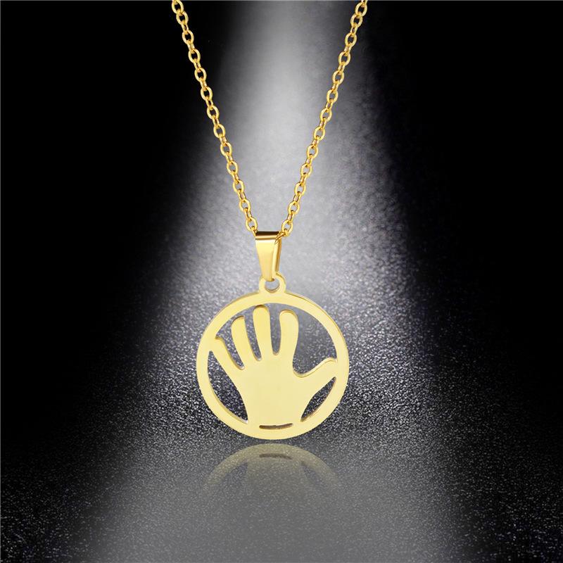 Pendant Necklaces Golden Palm Necklace Female Round Titanium Steel Geometric Slap Long Sweater Chain Europe And America-image-708513963