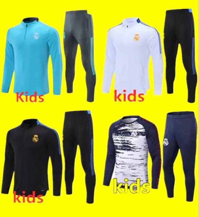 

Kids Real BENZEMA Madrid football training suit soccer tracksuit 2021 2022 child football jacket survetement chandal jogging, Half zipper training 8