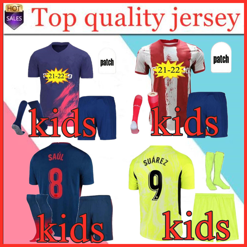 

kids kit 2021 2022 Atletico SUÃREZ Madrid home away 3RD Soccer Jerseys kits 20 21 22 Camisetas de fÃºtbol JOAO FELIX football shirt, Black