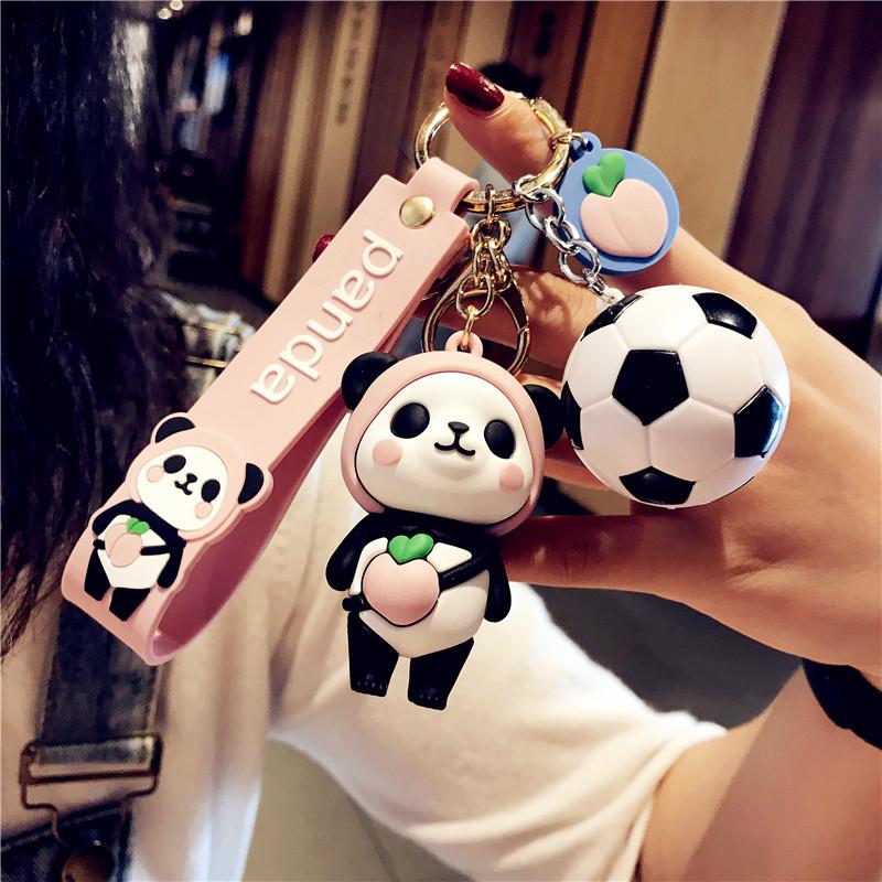 

Keychains 2021 Cute Schoolbag Panda Doll Pvc Key Pendant Creative Football Bear Chain Gift Anime Keychain Charms