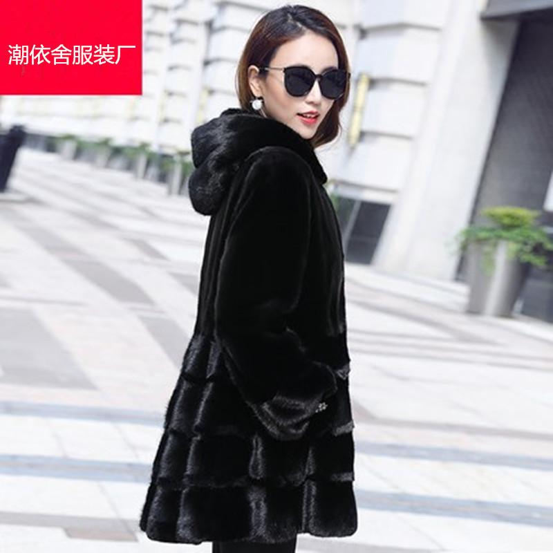 

Women's Fur & Faux 2021 Korean Version Of Long Coat Full Mink Hooded Fashion Warm Windbreaker, Black