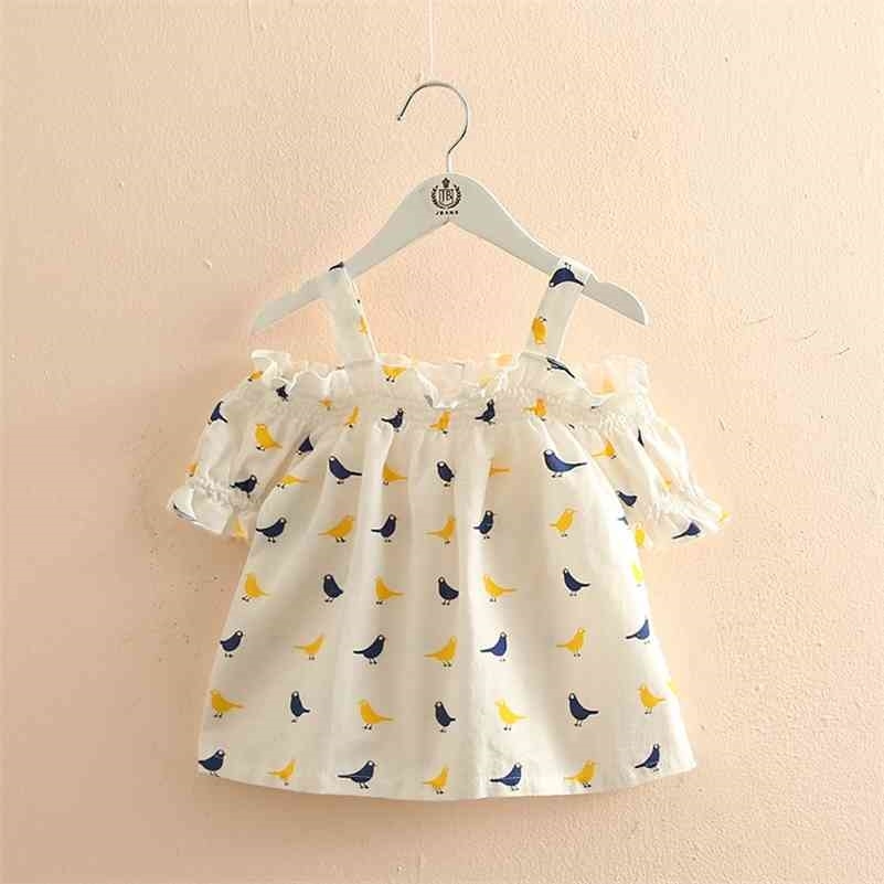 

Summer 2 3 4 6 8 10 Years Design Shirt Children Stripe Off Shoulder Tops Strapless Short Sleeve Cute Kids Girl Blouse 210701, Bird