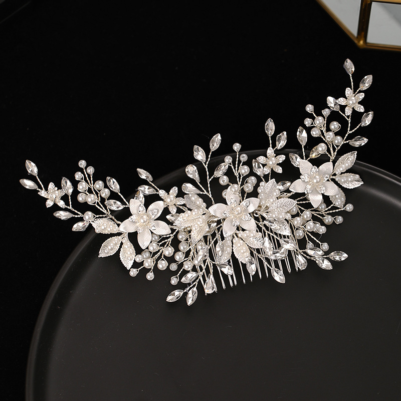 

Luxury Women Jewelry Handmade Alloy Imitation Pearl Silver Color Flower Hair Comb Bridal Wedding Headdress Headpeice VL