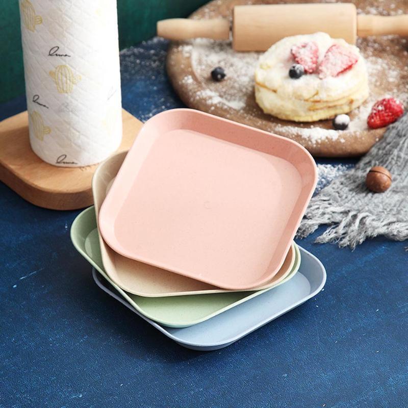 

Dishes & Plates 5PCS Square 15cm Wheat Straw Spit Bone Dish Household Garbage Fruit Pan Plastic Snack Plate