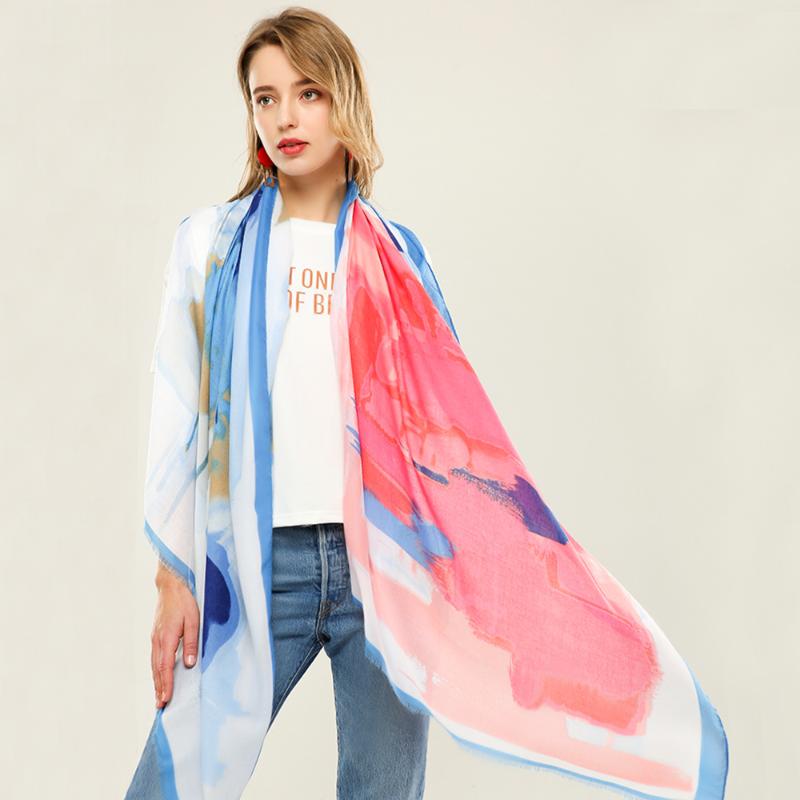 

Scarves 2021 Satin Graffiti Women's Scarf European And American Style Polyester Summer Beach Sunscreen Oversized Shawl