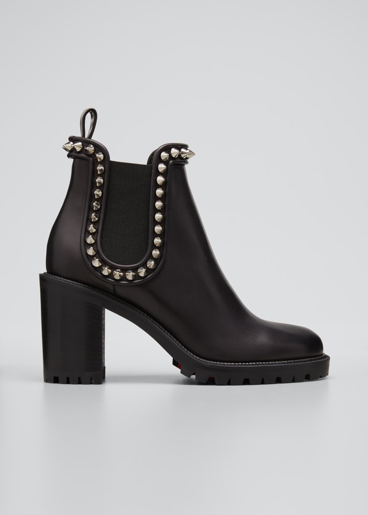 

21ss Women short boot Red bottom rubber soled Crapahutta Spiked Leather Ankle Booties Black genuine leathers shoes Chunky heel winter fashion boots