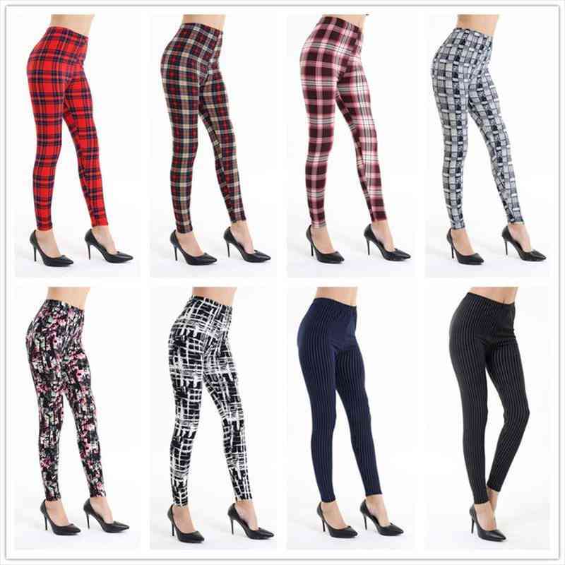 

fitness spring fall print women legging striped plaid slim pencil pants calzas deportivas leggin, Black