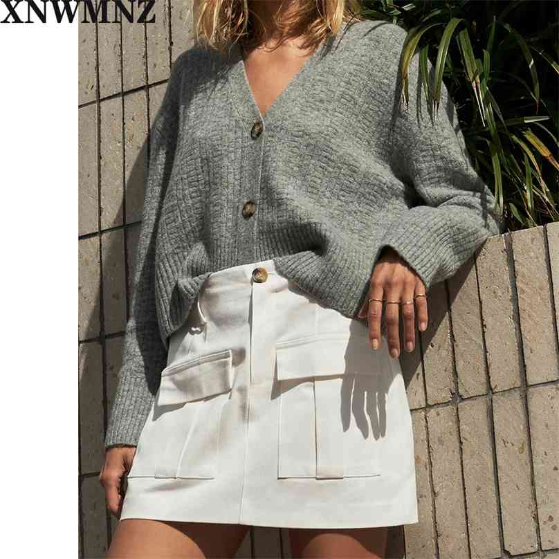 

Spring Autumn Vintage textured weave knit cardigan Cardigan blend V-neckline long sleeves Female Chic tops 210520, Dark grey