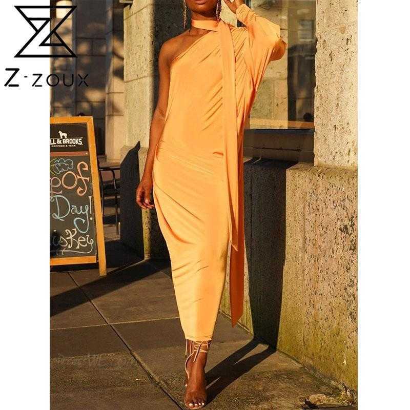 

Women Dress One Shoulder Long Sleeve es Irregular Loose Ladies es Temperament Party Summer 210524, Yellow