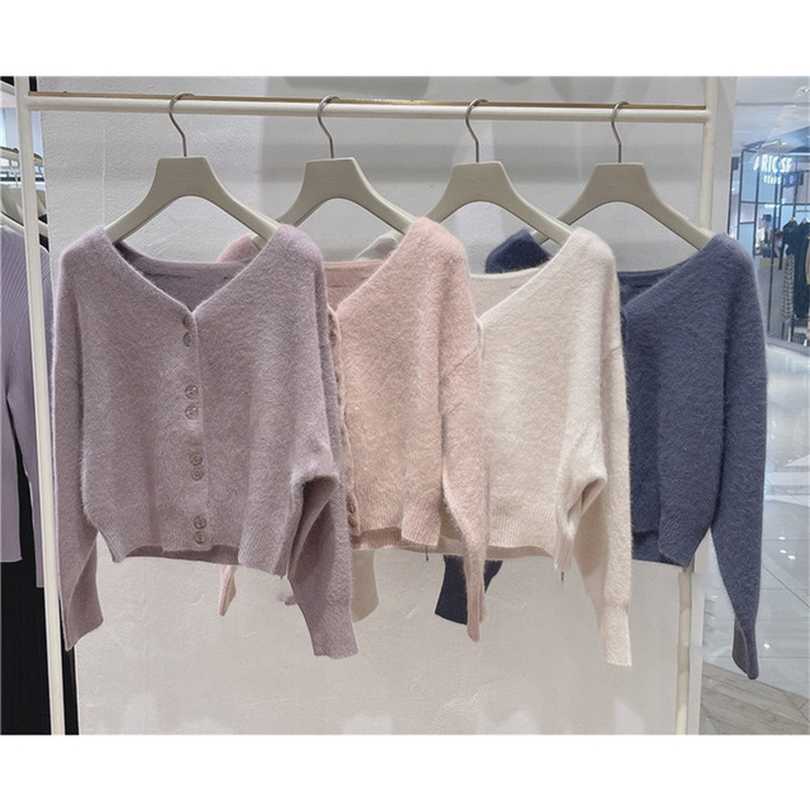 

Kuzuwata Japanese Autumn Winter Women Sweaters Sweet Jumpers V Neck Long Sleeve Button Warm Soft Knitted Cardigan 211018, Dark blue