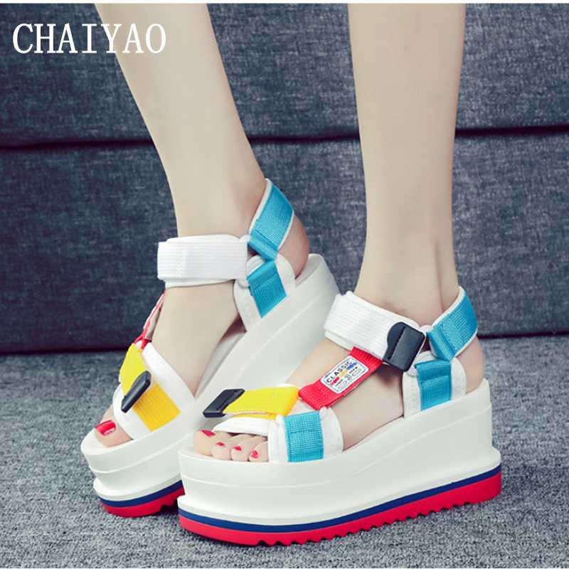 

Thick Bottom Women's Sandals Open Toe Comfortable Height Increasing Ladies Shoes Fashion Fight Color Non Slip Women, Black