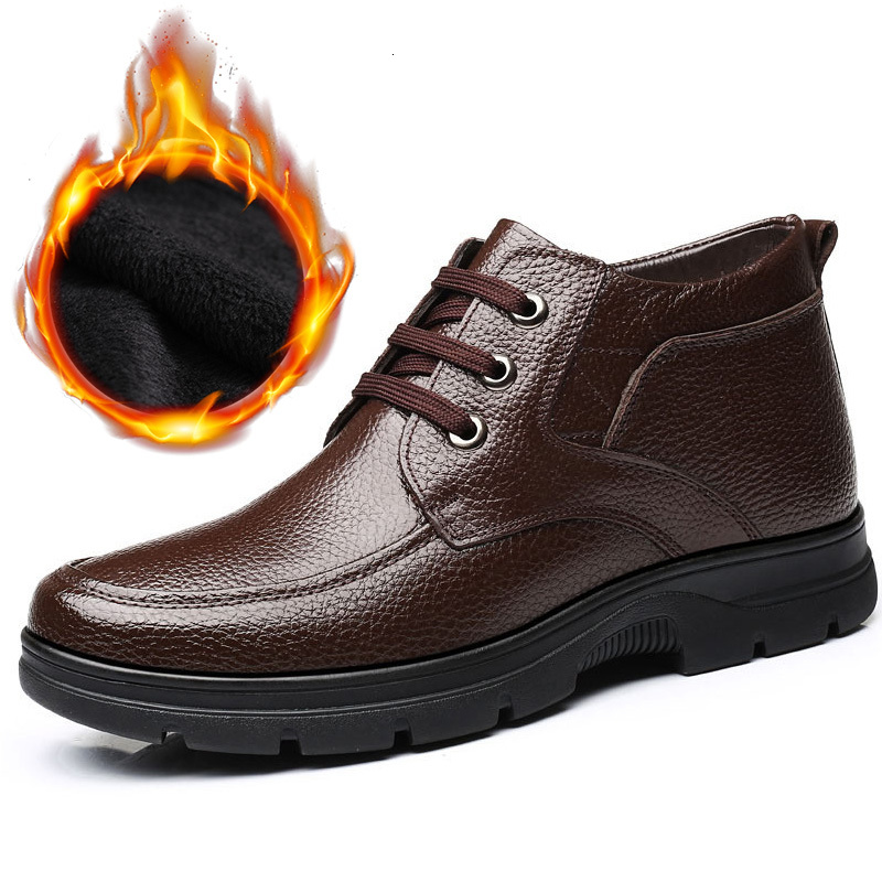 

dress shoes genuine leather men winter boots -30 warm cotton cow man ankle casual male footwear a1884 s5sj, Black
