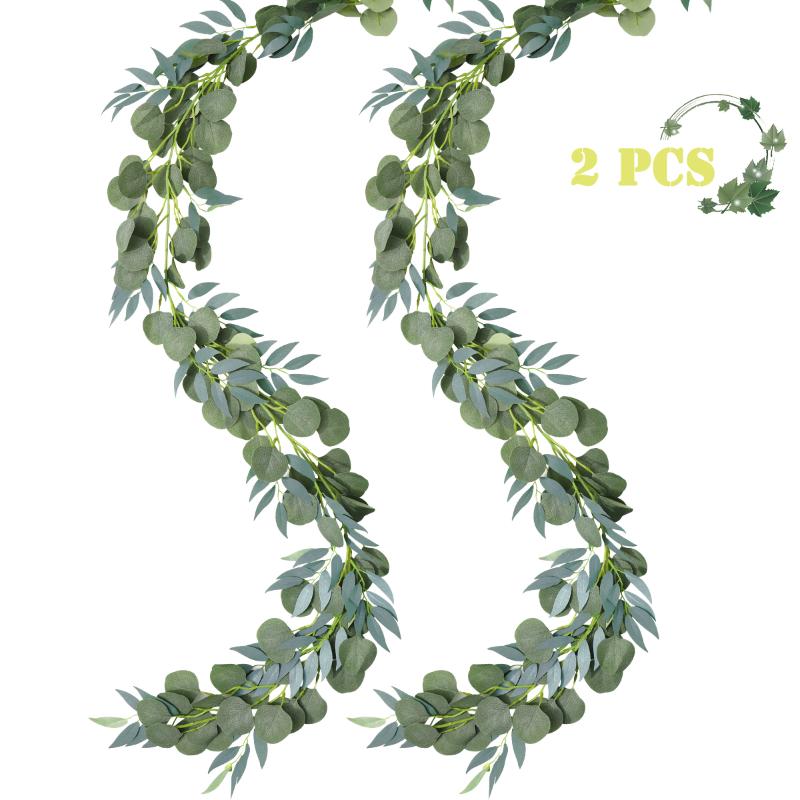 

Decorative Flowers & Wreaths IMIKEYA 2pcs Artificial Eucalyptus Garland Faux Silk Leaves Greenery Wedding Backdrop Arch Wall Decoration