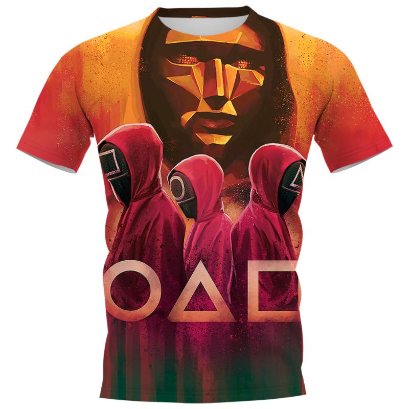 

men's t-shirts cloocl korean tv squid game 3d graphics circle triangle square pullovers harajuku t-shirt men clothing, White;black