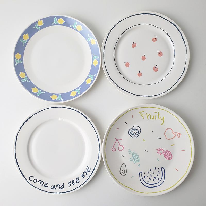 

Dishes & Plates 8 Inch Lovely Ceramic Plate Dessert Breakfast Cake Flower Fruit Letters Pattern Dish Home Decorations