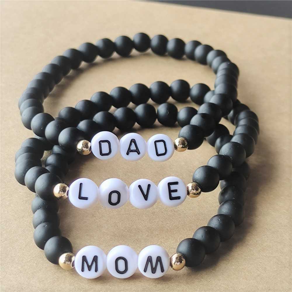 

Accessories 6mm Black Frosted Stone Beads Letter Mama Mother's Day Father's Day Gift Beaded Bracelet