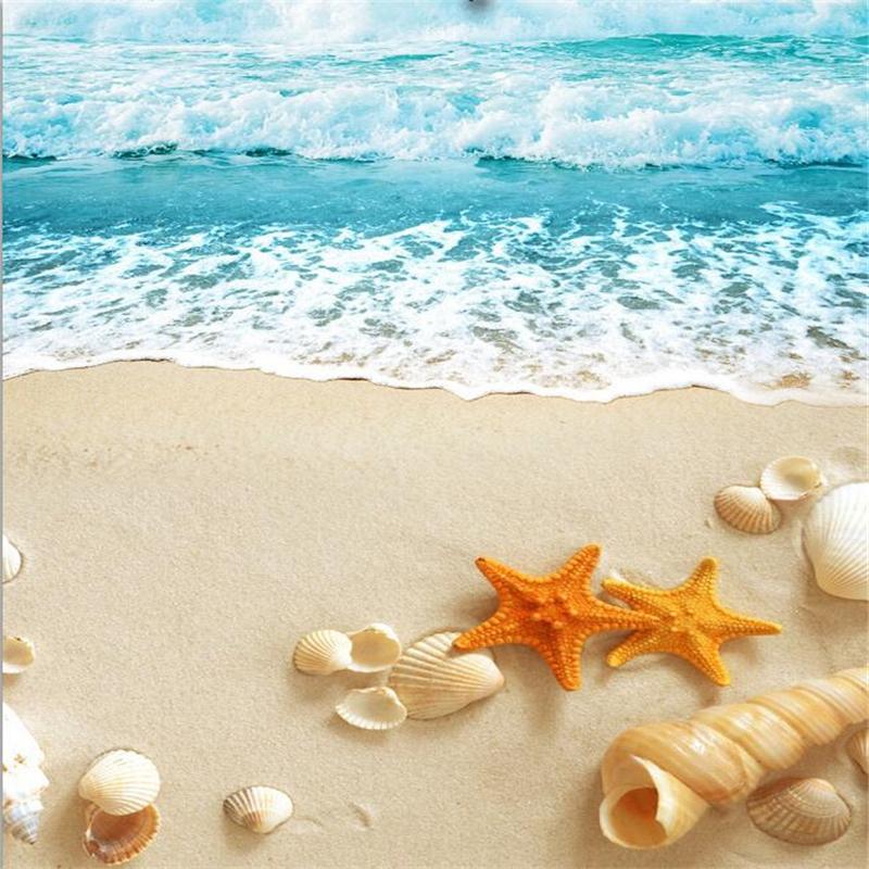 

Wallpapers Wellyu Custom 3D Flooring Stickers Beach Waves Shells Living Room Bedroom Tiles Self-adhesive Papel De Parede, As pic