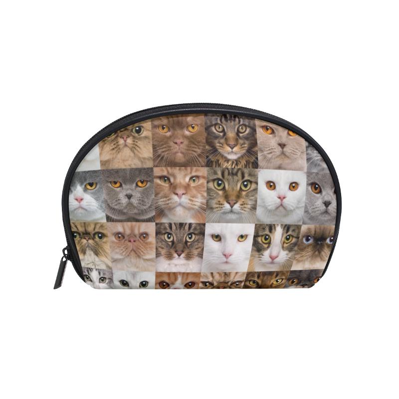 

FengJu Multifuncition Shell Cosmetic Bag Purse Half Moon Hanging Travel Toiletry Pouch For Girls Woman Cat Heads Bags & Cases