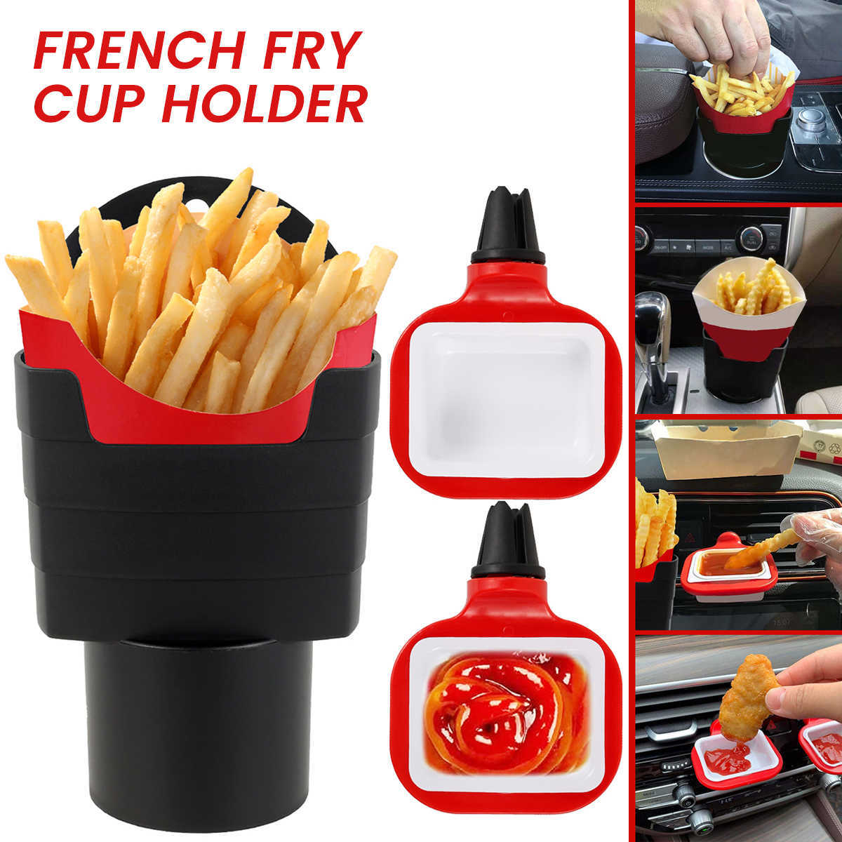 

French Fry Cup Holder for Car In-Car Sauce Tray and Burger Fixed Holder Air Vent Clip Sauce Holder Set Car Accessories Dip Clip