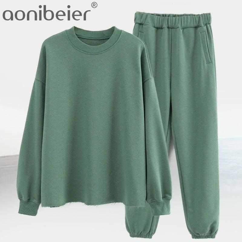 

Women' Hoodie Suits Casual Full Sleeve Sweatshirt Elastic Waist Trousers 2 PCS Sets High Stretch Costume Tracksuit 210604, White