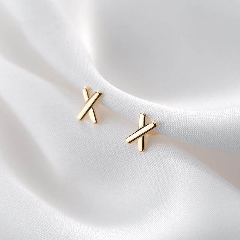 Stud Simple 925 Sterling Silver Minimalist Mini Girl Birthday Gift Korean Cross Earrings For Fashion Women Wedding Jewelry-image-698115495