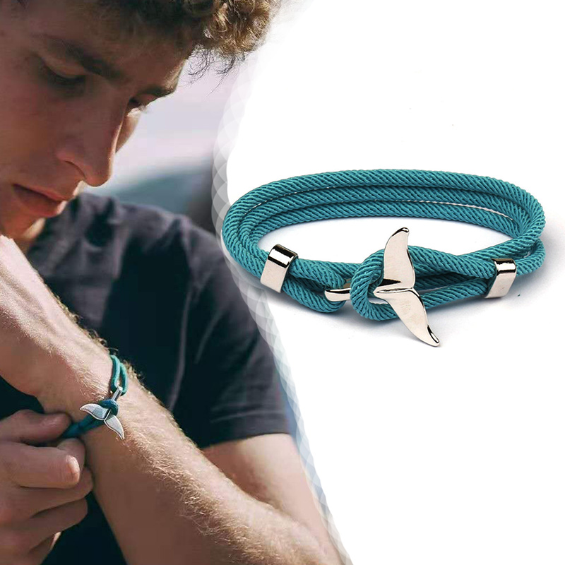 

Whale Tail Bracelet Handmade Rope Bracelets For Women Pulseras Jewellery Adjustable Charm Bracciali Donna Anchor Men Accessories, Black