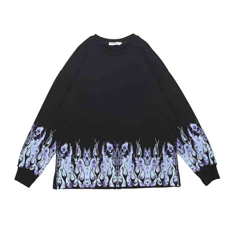 

men's hoodies & sweatshirts homens hip hop manga longa camiseta crÃ¢nios azul chama impressÃ£o t camisas de algodÃ£o oversize casual pulÃ´v, Black