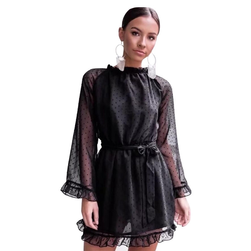 

2021 summer leaky back auricularia skirt women's autumn new long sleeve dress, Black;gray