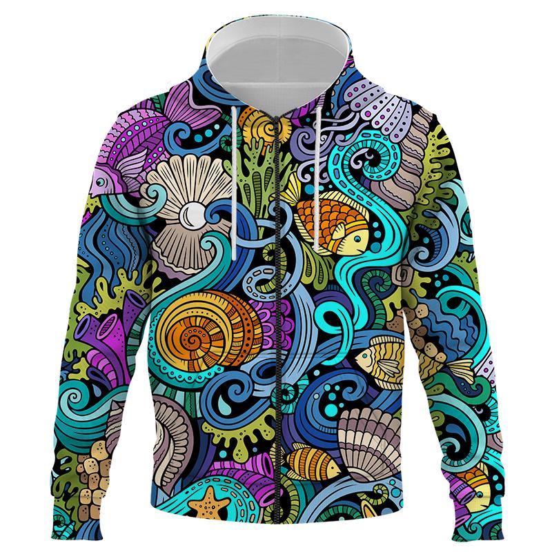 

Men's Hoodies & Sweatshirts Underwater World Printed Zipper Harajuku Casual Long Sleeve Pullover Loose Print Streetwear For Men Clothing, Cblw-632