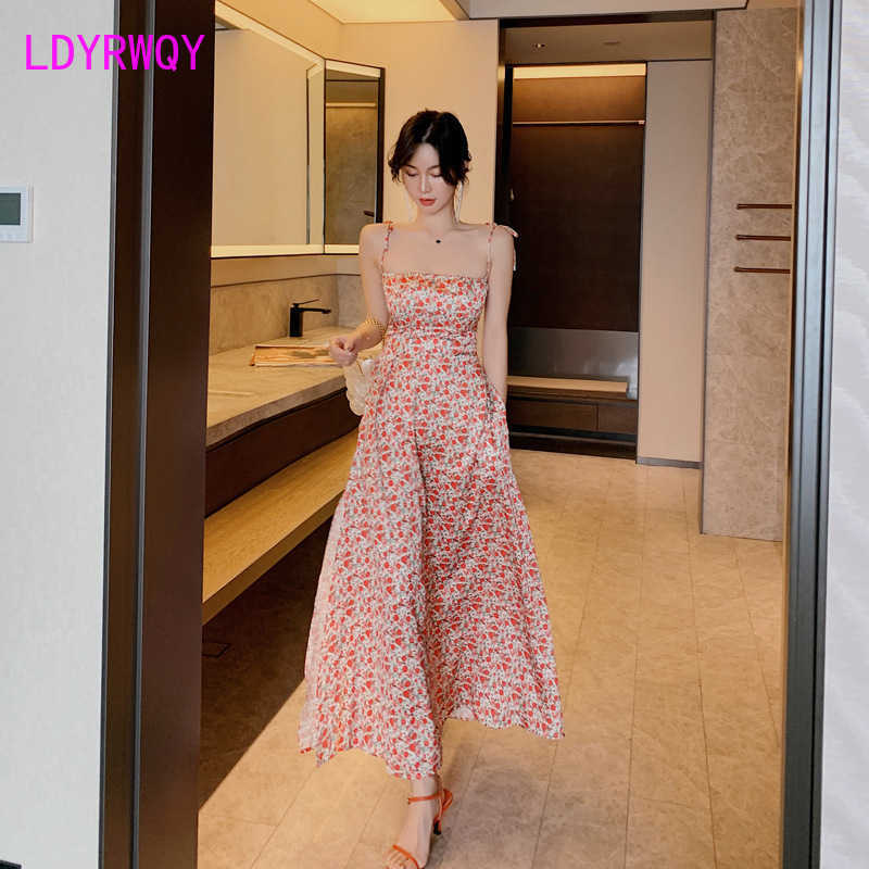 

summer romantic floral tube top high waist was thin split dress French suspenders 210603, Clear