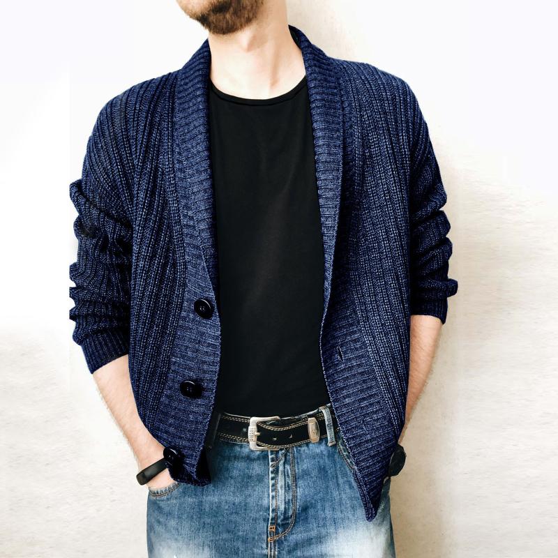 

Men's Sweaters 2021 Autum Winter Brand Fashion Knitted Lapel Sweater Cardigan Vintage Men Casual Woolen Coats Jacket Man Clothes, Dark grey