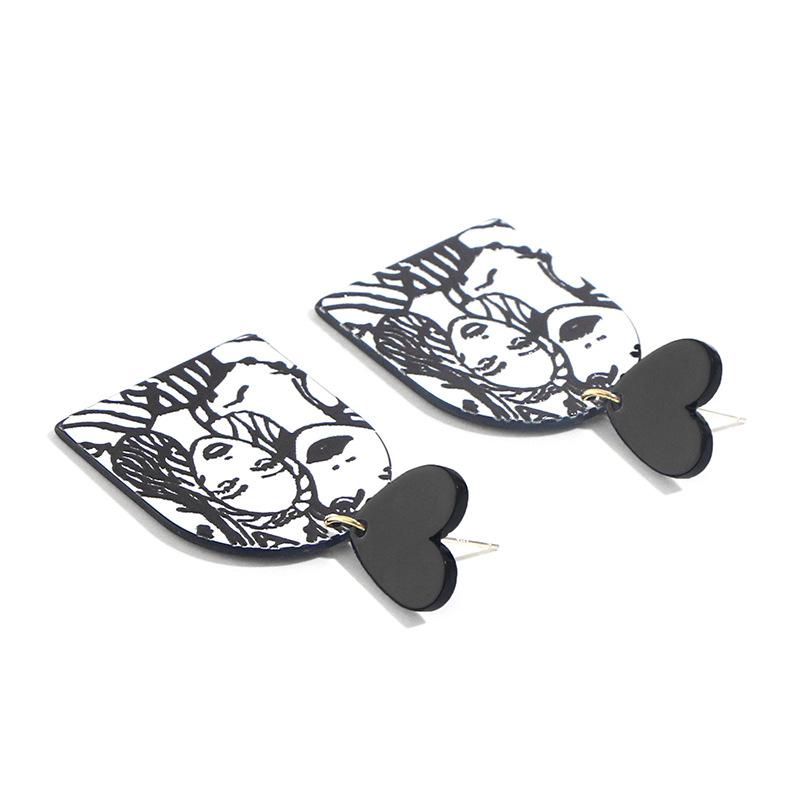 

Stud Women Earrings Acrylic Black White Portrait Hanging For Lady 2021 Trend Japanese Style Retro Fashion Girls Jewelry, Golden;silver