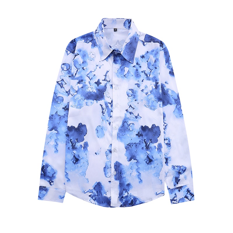 

21SS Luxury Gold Blue Casual Shirts Men Fashion Slim Fit Long Sleeve Red Chemise Homme Social PRINT SILK SHIRT Mens Club Prom Dress Shirt M-3XL